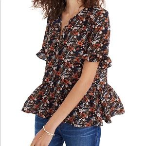 Madewell Studio Ruffle Hem Silk Top